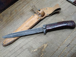 Vtg 1980s Czechoslovakian 9V700 Bayonet Fighting Knife 11 1/8" Leather Scabbard