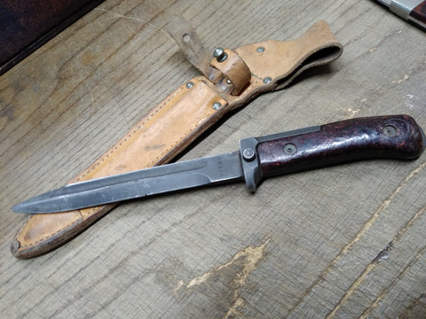 Vtg 1980s Czechoslovakian 9V700 Bayonet Fighting Knife 11 1/8" Leather Scabbard