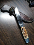 Vtg Colonial Fixed Blade Hunting Knife 5.5" Blade Metal Handle w/Olsen Sheath