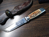 Vtg Colonial Fixed Blade Hunting Knife 5.5" Blade Metal Handle w/Olsen Sheath