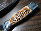 Vtg Colonial Fixed Blade Hunting Knife 5.5" Blade Metal Handle w/Olsen Sheath