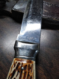 Vtg Colonial Fixed Blade Hunting Knife 5.5" Blade Metal Handle w/Olsen Sheath