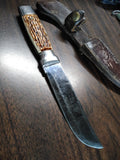 Vtg Colonial Fixed Blade Hunting Knife 5.5" Blade Metal Handle w/Olsen Sheath