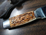 Vtg Colonial Fixed Blade Hunting Knife 5.5" Blade Metal Handle w/Olsen Sheath