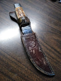 Vtg Colonial Fixed Blade Hunting Knife 5.5" Blade Metal Handle w/Olsen Sheath