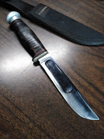 Vtg 1940-1965 Case Fixed Blade Hunting Knife 5 in. Blade Leather Handle w/Sheath