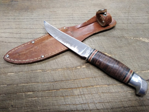 Vtg RH PAL 70 Fixed Blade Hunting Knife Stainless Blade Leather Handle & Sheath!