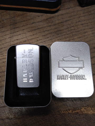 Vtg 2006 Zippo Slim Lighter Harley Davidson Satin Chrome w/Metal Box Nice Shape!