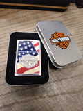 2005 Zippo Lighter Harley Davidson Motorcycles Red White Blue Enamel Flag w/Box!