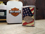 2005 Zippo Lighter Harley Davidson Motorcycles Red White Blue Enamel Flag w/Box!