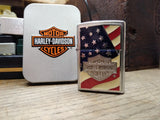 2005 Zippo Lighter Harley Davidson Motorcycles Red White Blue Enamel Flag w/Box!