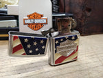 2005 Zippo Lighter Harley Davidson Motorcycles Red White Blue Enamel Flag w/Box!