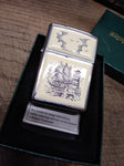 Vtg 1998 Zippo Lighter Scrimshaw Sailing Ship and Lighthouse 2 Sided USA w/Box!