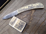 Vtg Never Used 1996 Zippo Lighter Case Knife Whitetail Deer Scrimshaw Set w/Box!