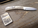 Vtg Never Used 1996 Zippo Lighter Case Knife Whitetail Deer Scrimshaw Set w/Box!