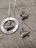 Vtg Sterling Silver 925 Cheerleading Pendant Necklace and Earrings Very Nice!