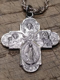 Vtg Sterling Silver Four Way Cross Pendant Necklace 16" I Am Catholic Italy Nice