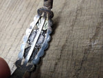 Vtg Coin Silver Cuff Bracelet Green Cabochon South West Signed TH 7.5" 14.4 gram