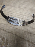 Vtg Coin Silver Cuff Bracelet Green Cabochon South West Signed TH 7.5" 14.4 gram