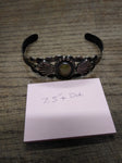 Vtg Coin Silver Cuff Bracelet Green Cabochon South West Signed TH 7.5" 14.4 gram