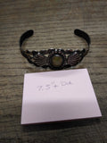 Vtg Coin Silver Cuff Bracelet Green Cabochon South West Signed TH 7.5" 14.4 gram