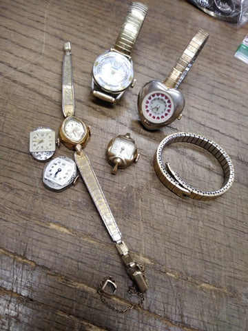 Vtg Ladies Watch Parts Repair Repurpose Lot Elgin Rensie Vulcain Manson Le Baron