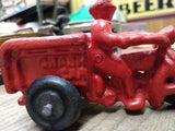 Vtg Cast Iron Red Chase Car Motorcycle Trike and Driver in Good Shape!