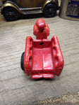 Vtg Cast Iron Red Chase Car Motorcycle Trike and Driver in Good Shape!