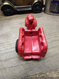 Vtg Cast Iron Red Chase Car Motorcycle Trike and Driver in Good Shape!