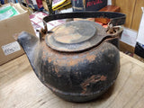 Vtg Primitive Heavy Cast Iron Tea Kettle Pot Swivel Lid Rustic Farmhouse