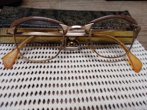 Vtg AO American Optical Art Deco Ladies 12K Gold Filled Cats Eye Glasses w/Case!