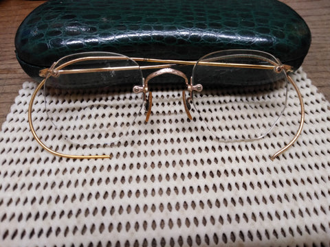 Vtg 1/10 12K Gold Filled Frameless Wire Eye Glasses Good Shape!