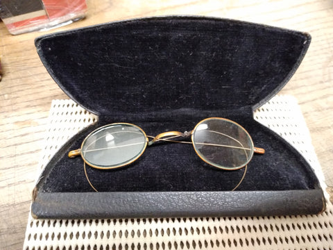 Vtg Antique Civil War Era Wire Oval Rim Eye Glasses w/Case Restoration Parts Lot