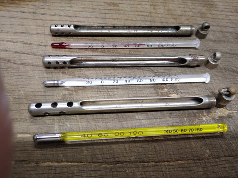 Vtg 3 Pc Thermometer Lot Weksler HB Heavy Duty Steel Cased Glass Works Good Cond