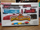 Vtg HO Bachmann Santa Fe Locomotive Diesel Express Train Set 3 Cars w/Box Works!