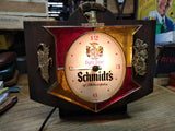 Vtg Schmidt's Light Beer Of Philadelphia Lighted Wood Grain Clock Sign 10" x 9"