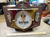 Vtg Schmidt's Light Beer Of Philadelphia Lighted Wood Grain Clock Sign 10" x 9"