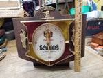 Vtg Schmidt's Light Beer Of Philadelphia Lighted Wood Grain Clock Sign 10" x 9"