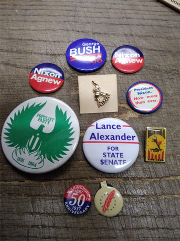 10 Pc Lapel Hat Pin Lot Democrat Party Nixon Agnew Bush Populist Party 1891 1984