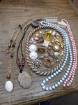 Vtg Jewelry Lot Rhinestone Brooches Alice Caviness Marvella Milk Glass Earrings
