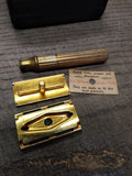 Vtg Gillette Gold Tech Safety Razor w/Original Case and Paper Label Good Shape!
