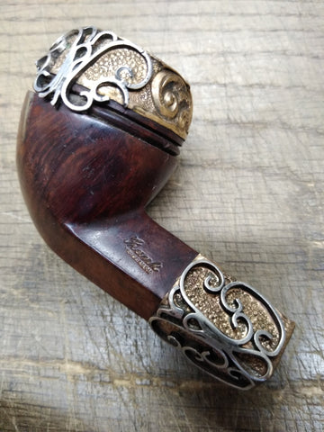 Vtg Trade Mark Frank Smoking Pipe Fancy Sterling Silver Over Ornate G F Metal