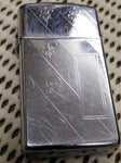 Vtg 1978 Zippo Slim Cigarette Lighter 2 Sided Etched Diagonal/Pin Striped Chrome