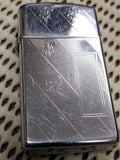 Vtg 1978 Zippo Slim Cigarette Lighter 2 Sided Etched Diagonal/Pin Striped Chrome