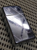 Vtg 1978 Zippo Slim Cigarette Lighter 2 Sided Etched Diagonal/Pin Striped Chrome