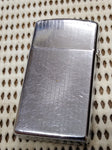 Vtg 1978 Zippo Slim Cigarette Lighter 2 Sided Etched Diagonal/Pin Striped Chrome