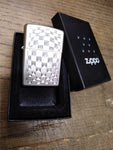 Vtg 2011 Zippo Cigarette Lighter Cut Glass Geometric Satin Chrome Good Shape Box