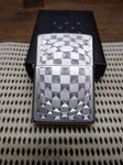 Vtg 2011 Zippo Cigarette Lighter Cut Glass Geometric Satin Chrome Good Shape Box