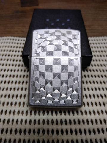 Vtg 2011 Zippo Cigarette Lighter Cut Glass Geometric Satin Chrome Good Shape Box