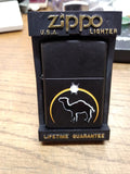 Unfired 1998 Zippo Cigarette Lighter Camel Logo Black Matte Eclipse Display Box!